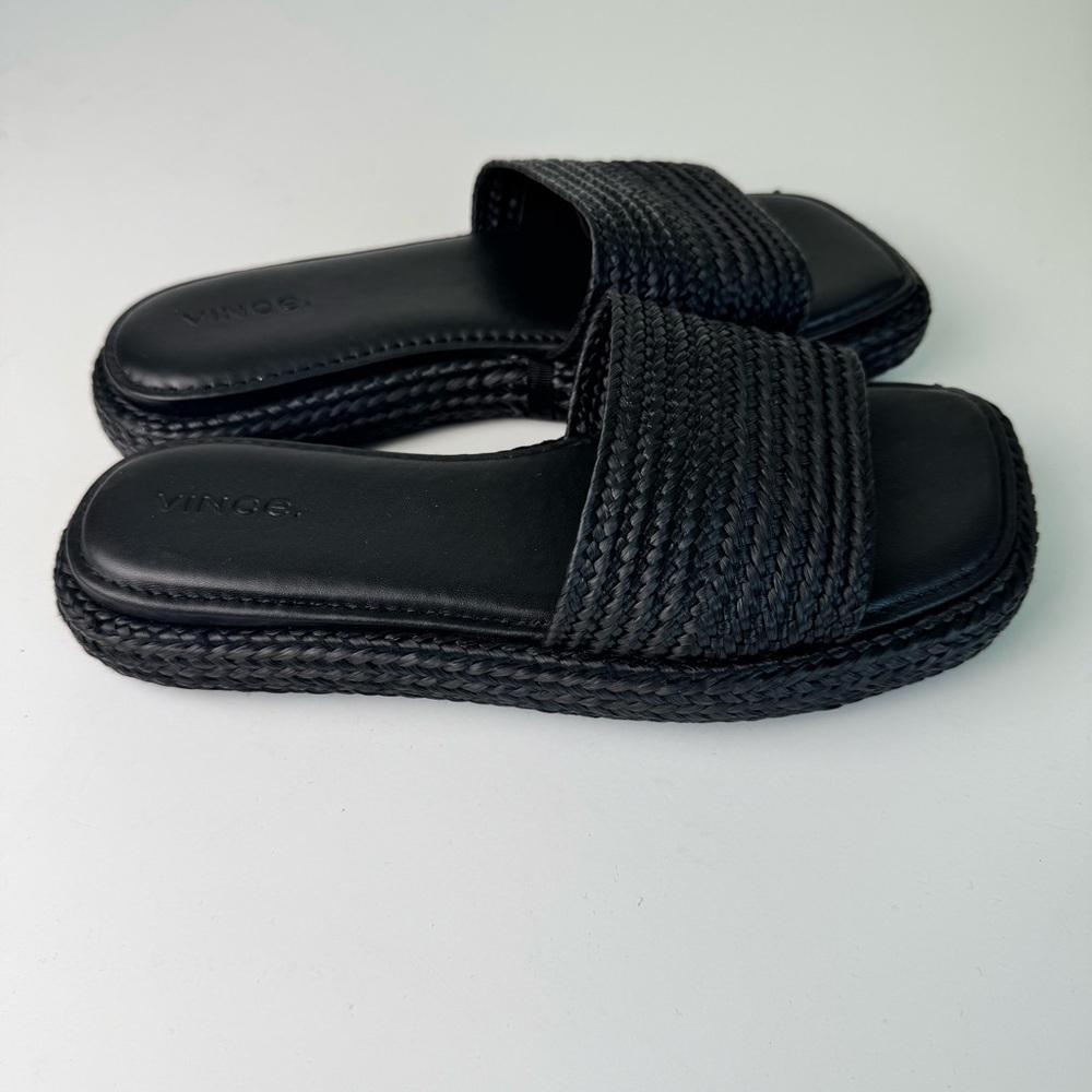 VINCE black Raffia Slide Sandals - Picture 8 of 11